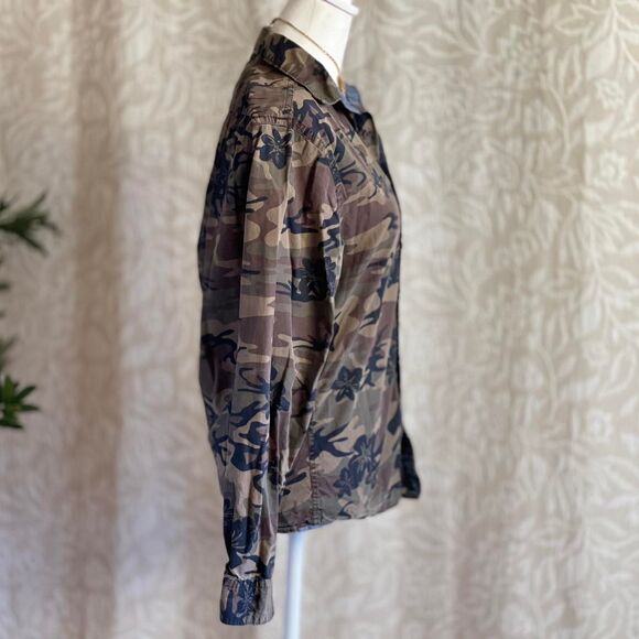 Express Floral Camo Button Down Shirt Size Grunge Military Whimsygoth Army XS - Picture 4 of 7